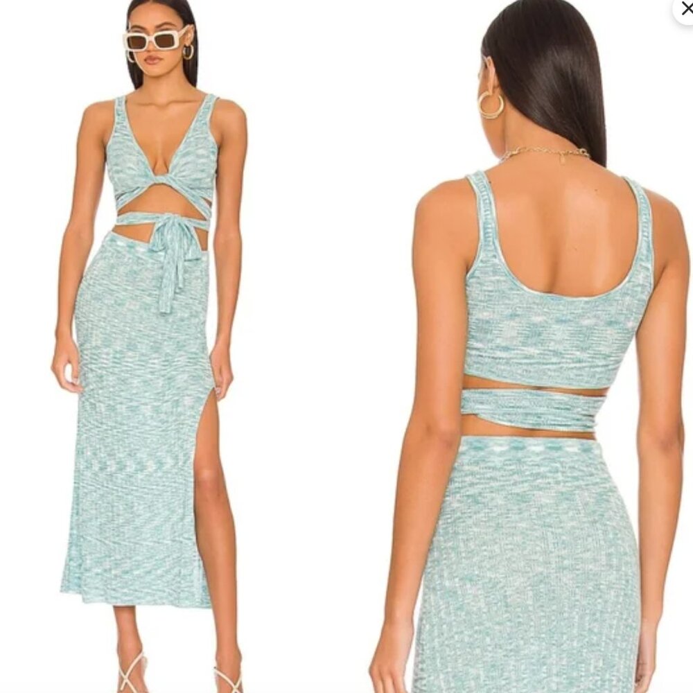 L*Space Zephyr Crop Bra Top Midi Slit Skirt Set